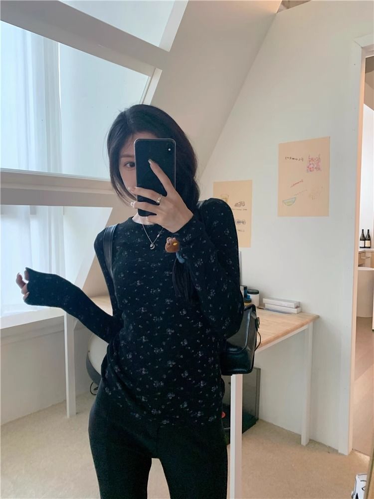 德絨針織衫女春秋冬裝新款修身顯瘦內搭休閒打底衫長袖百搭上衣