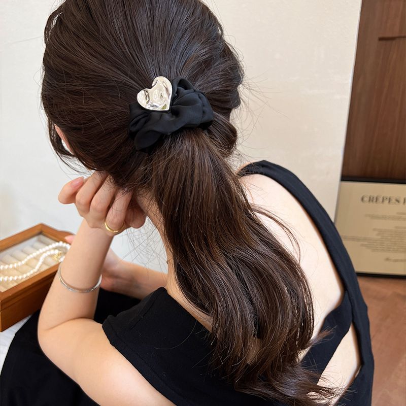 Schwarzer Temperament Kamelien Dickdarm Haarkreis, exquisiter Herz Dickdarm Kreis, Lederband Krawatte, Pferdeschwanz Haarseil Kopfbedeckung_voghion.com