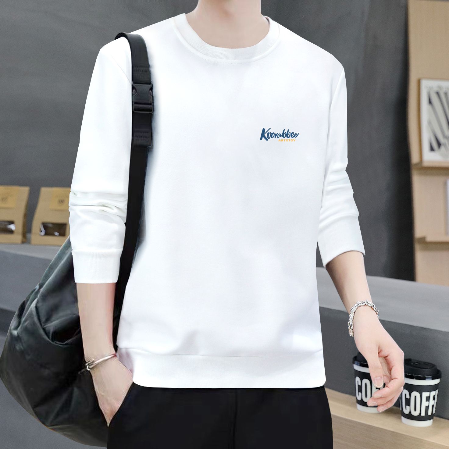 Men's sweatshirts, men's long-sleeved round neck printed sweatshirts, men's long-sleeved T-shirts, men's autumn and winter tops, pullover sweatshirts