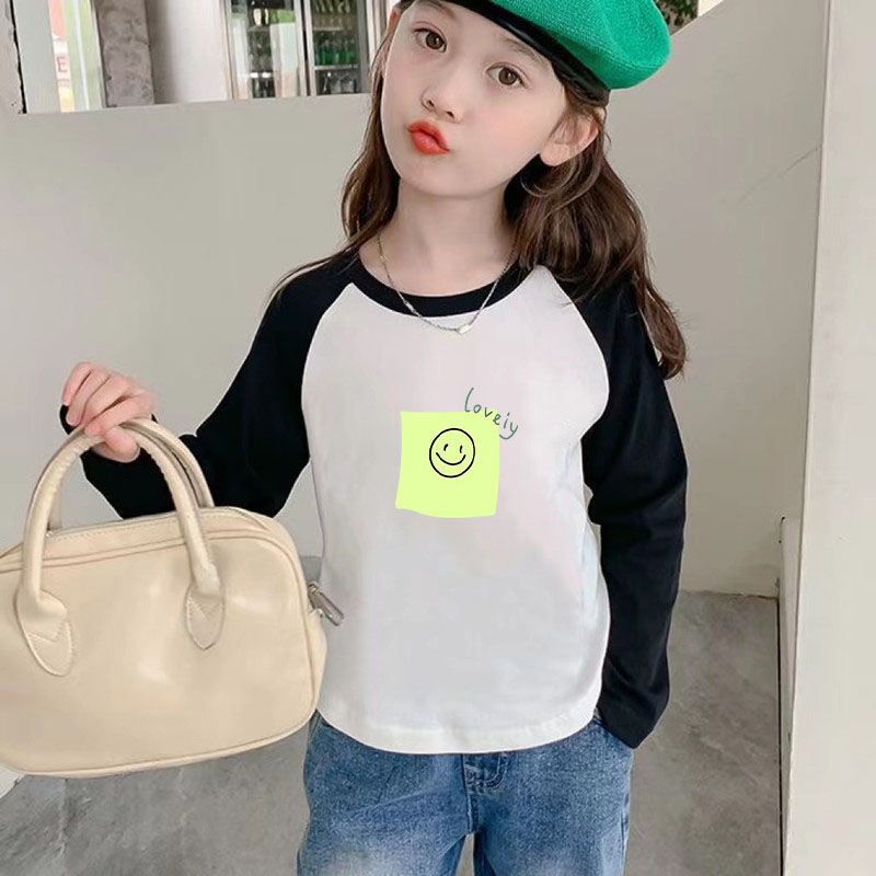 純棉女童打底衫2023春秋裝洋氣長袖T恤中大兒童寶寶內搭插色上衣