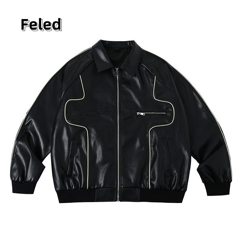 Feila Denton American retro loose slim leather motorcycle jacket men and women couple jacket versatile trendy top