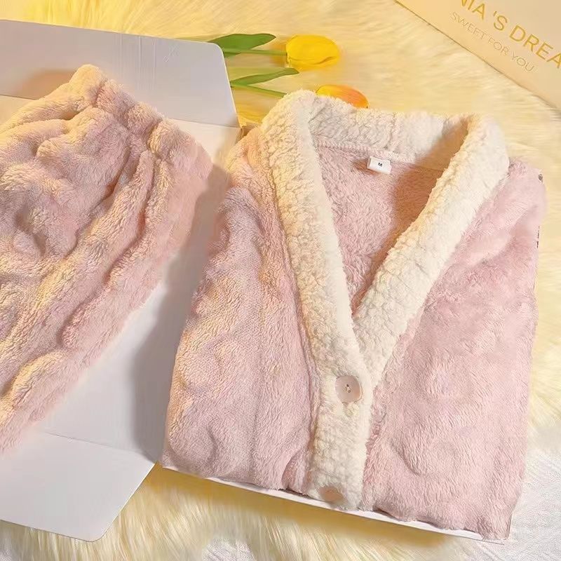 珊瑚絨睡衣女秋冬款2023新款加厚高級感法蘭絨家居服長袖兩件套裝