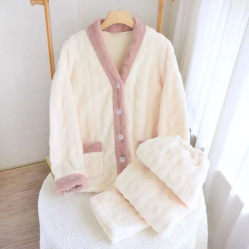 珊瑚絨睡衣女款秋冬季長袖甜美可愛法蘭絨加絨加厚保暖家居服套裝