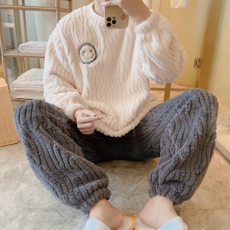 珊瑚絨睡衣男秋冬季加厚加絨學生可愛2023年新款法蘭絨家居服套裝