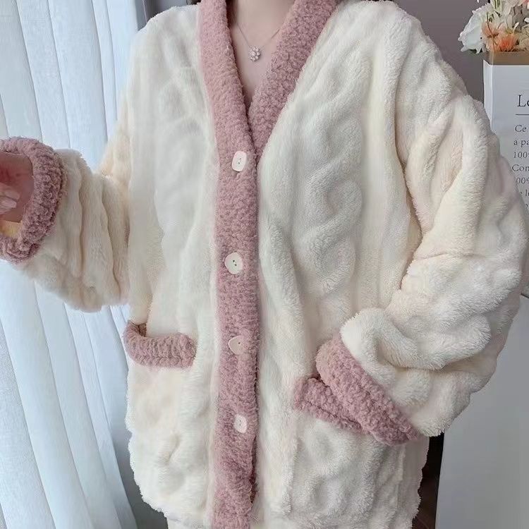 珊瑚絨睡衣女士春秋冬季款甜美可愛加厚法蘭絨學生保暖家居服冬天