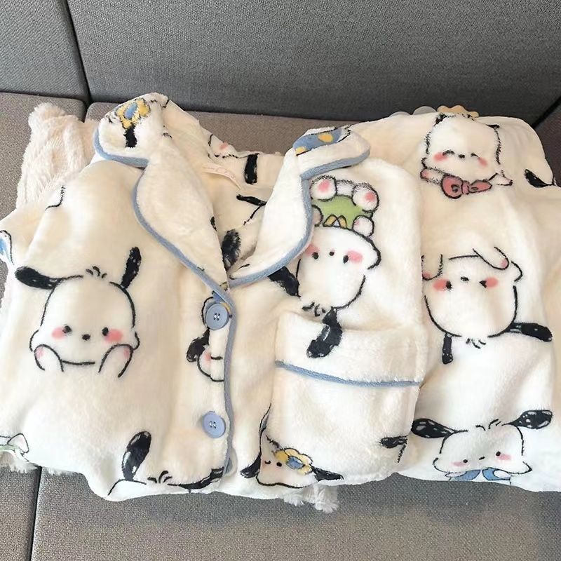 珊瑚絨睡衣女秋冬款加厚保暖學生ins宿舍卡通帕恰狗家居服可外穿