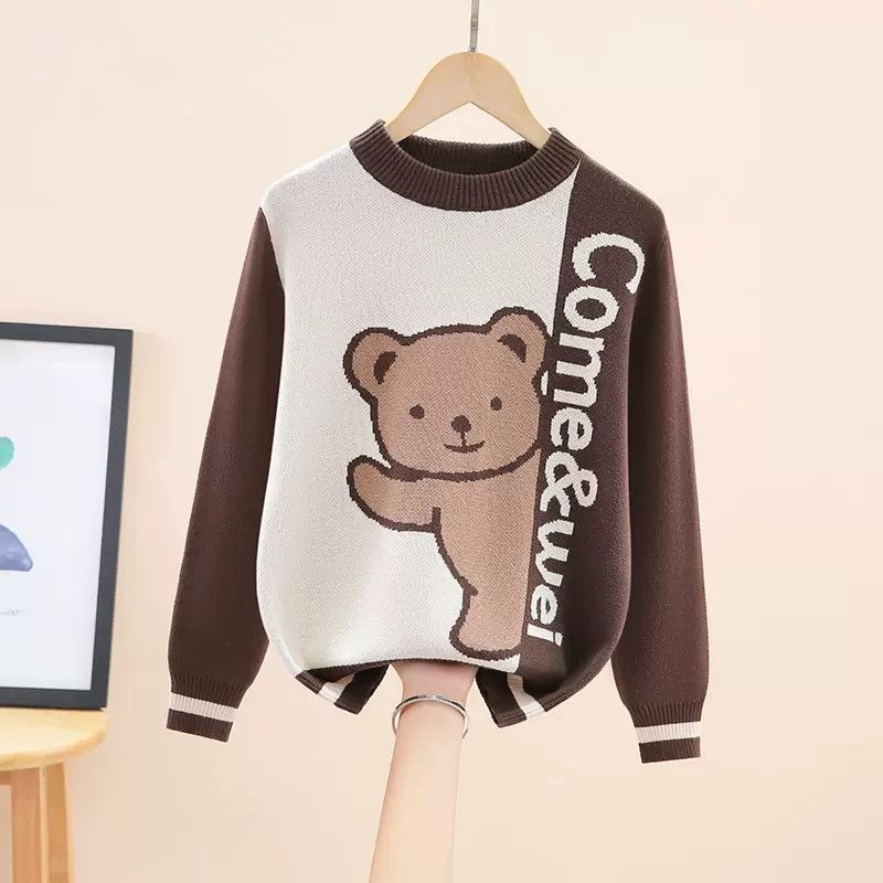 Boys' Sweater  Autumn and Winter New Children's Velvet Thickened Sweater for Medium and Large Children Western Style Boy's Winter Sweater