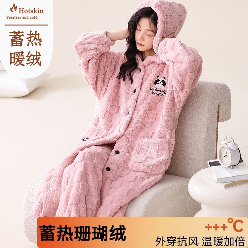 珊瑚絨高檔睡袍女士秋冬季保暖絨睡衣套裝冬天法蘭絨家居服可外穿