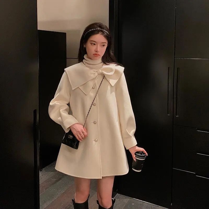 小香風毛呢外套女裝秋冬新款設計感寬鬆減齡短款夾棉加厚呢子大衣