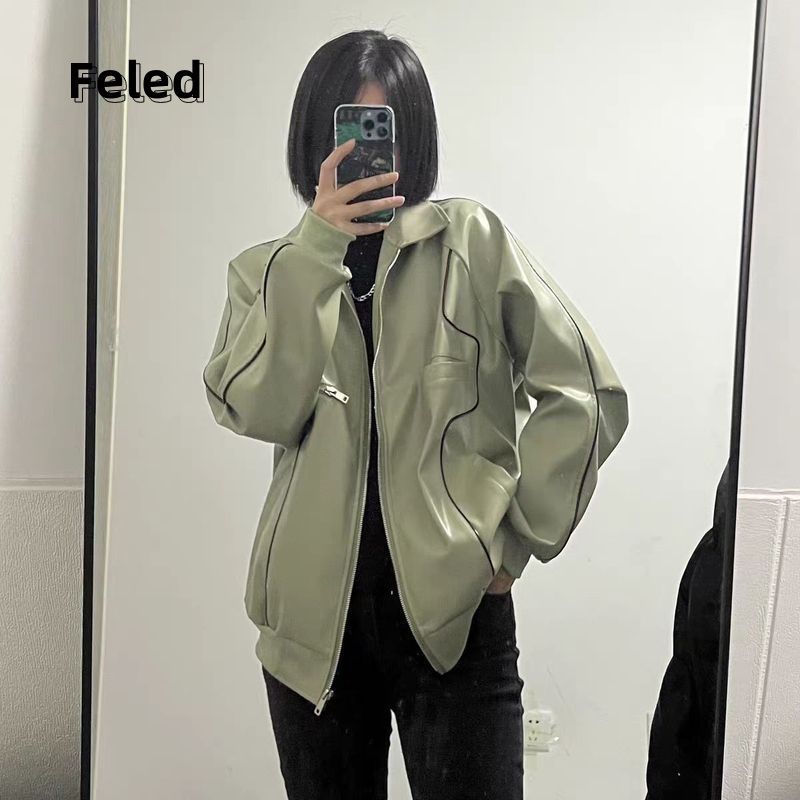 Feira Denton's new line design loose American retro lazy style jacket leather jacket men's and women's tops