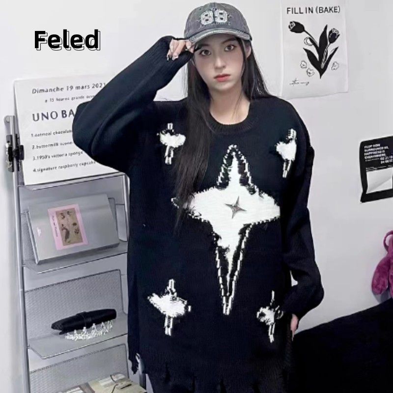 飛拉丹頓慵懶風針織毛衣男女寬鬆顯瘦小眾設計感小眾百搭休閒上衣