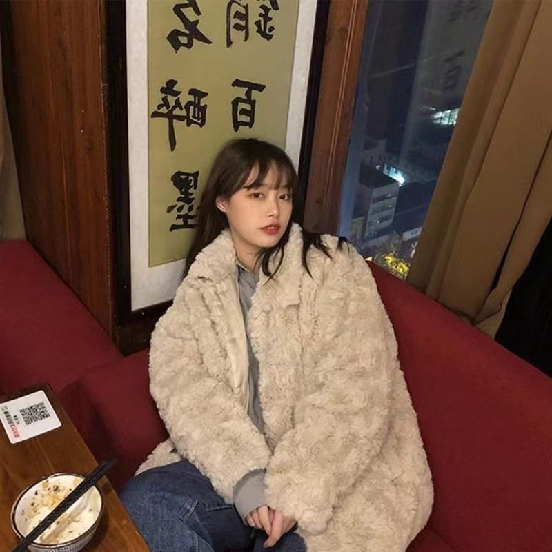 2023新款羊羔絨小個子中長款皮草小姐姐不臃腫的剪花兔毛毛外套女