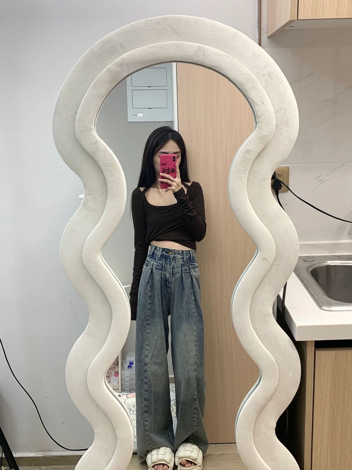 復古高街水洗藍直筒牛仔褲女小個子顯瘦闊腿褲高腰寬鬆大碼拖地褲