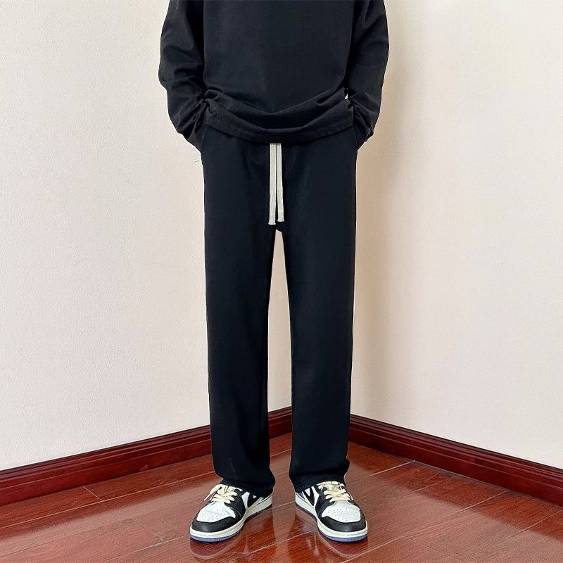 黑色直筒衛褲男春秋季寬鬆運動褲2023新款潮牌美式垂感休閒長褲子