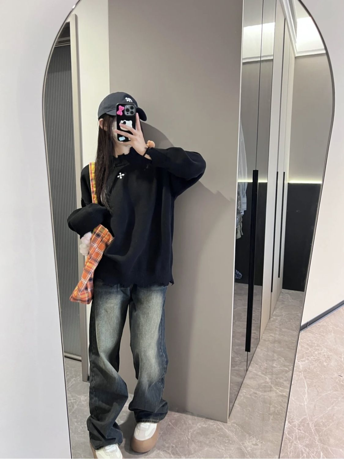 做舊復古藍牛仔褲2023秋冬洗水設計感潮牌女休閒百搭垂感直筒長褲