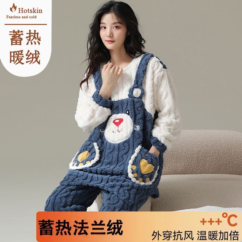 法蘭絨睡衣可愛女士寬鬆秋冬珊瑚絨加厚保暖套裝冬天家居服可外穿
