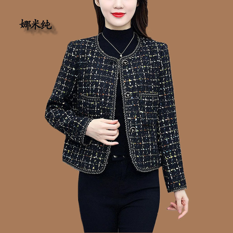 高檔洋氣小香風外套女2023秋冬時尚氣質減齡潮媽加厚毛呢外套上衣