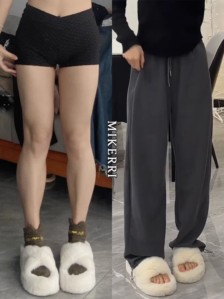 灰色闊腿運動褲女春秋梨形身材高腰顯瘦腿長直筒寬鬆休閒衛褲