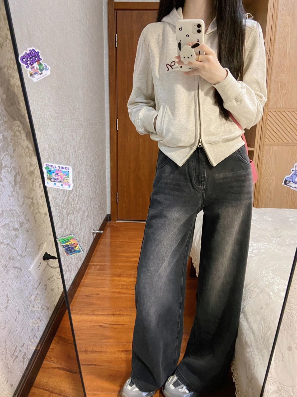 美式復古寬鬆闊腿牛仔褲女2023年秋季新款垂感顯瘦直筒拖地褲ins
