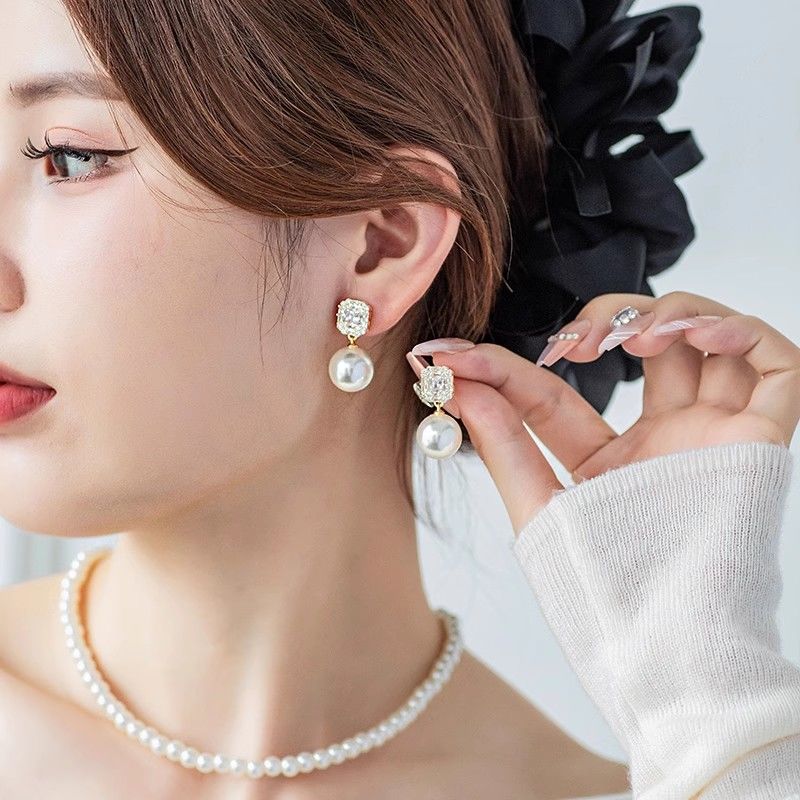 锆石水晶珍珠耳环女新款爆款小众设计高级感耳饰气质轻奢耳钉