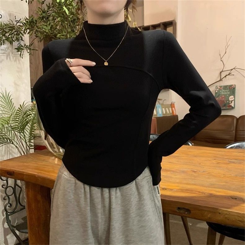 德絨高級感打底衫女秋冬內搭保暖修身顯瘦洋氣百搭長袖T恤上衣ins