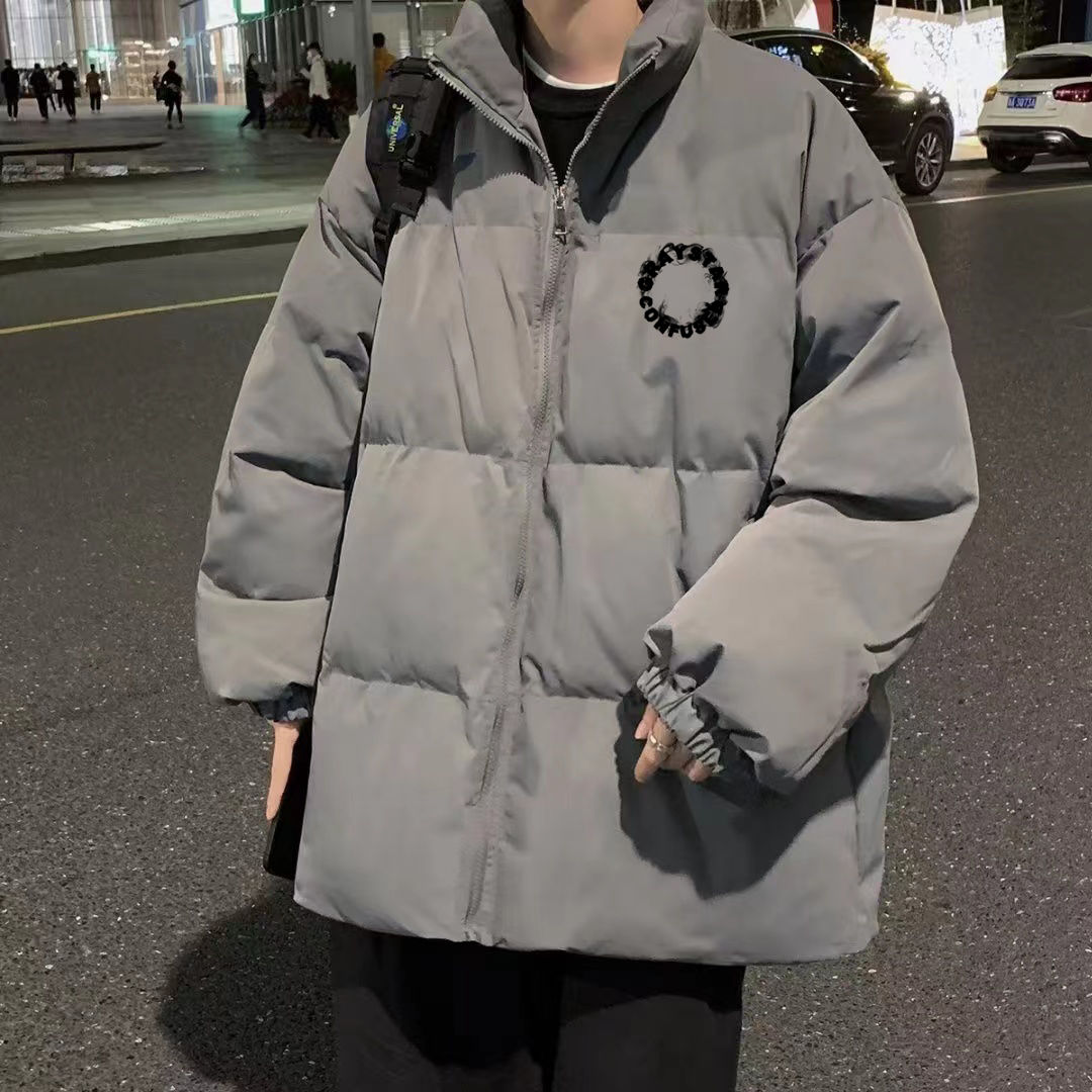 冬季新款加絨加厚立領棉服外套男美式潮牌潮流百搭情侶設計感棉衣