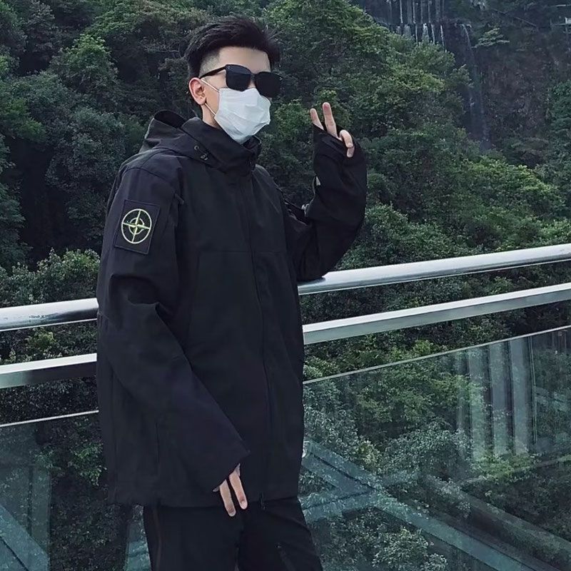 新款潮衝鋒衣拉鏈戶外男女外套連帽春秋季防風防水體閒上衣衝鋒衣