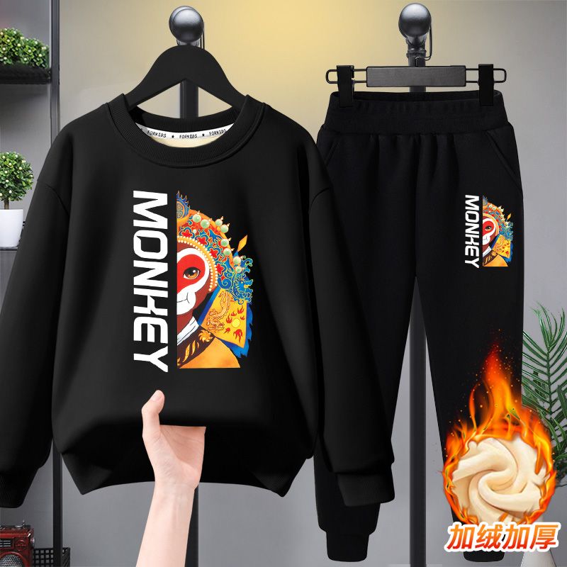 Boys' velvet suit autumn and winter velvet thickened children's clothing 2023 new medium and large children's clothing warm clothes trousers winter clothing