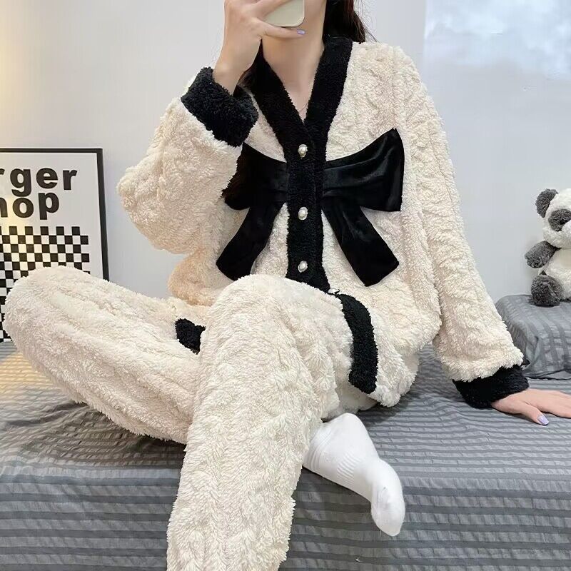 加絨加厚秋冬季新款珊瑚絨睡衣女士學生ins宿舍可外穿家居服套裝