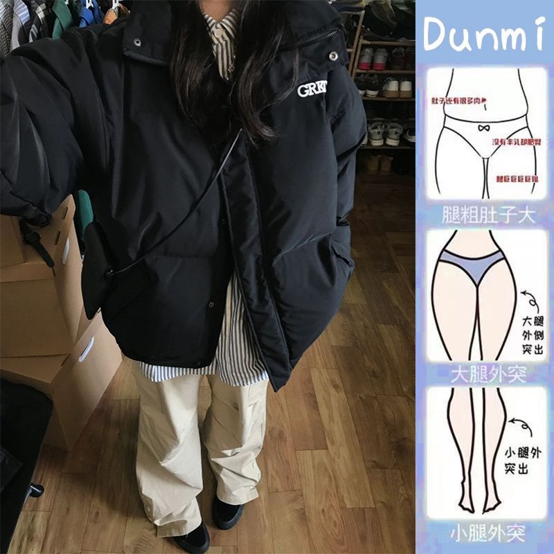 冬季棉服黑色宽松棉服外套女大码加厚保暖美式复古面包服棉衣冬装