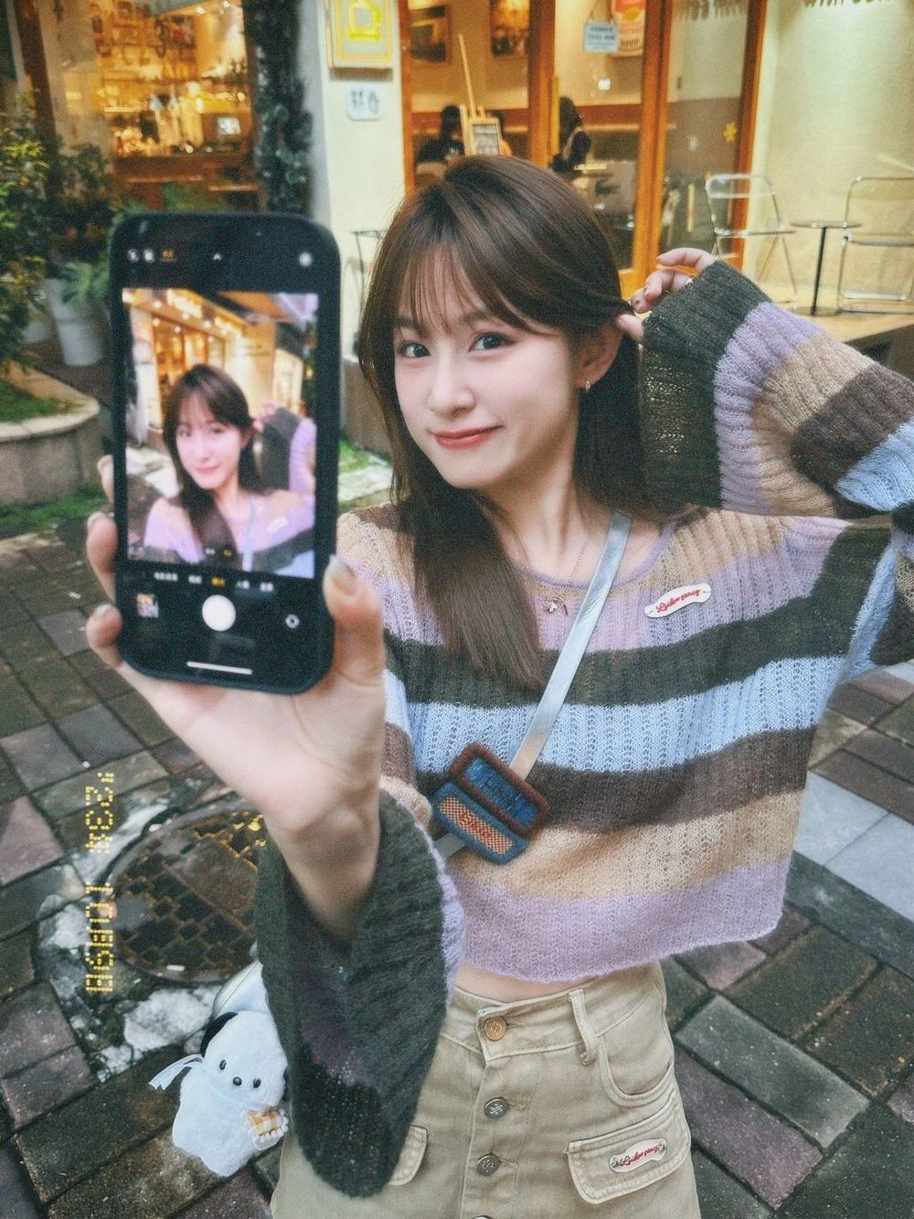 美式復古彩虹條紋撞色顯瘦套頭長袖毛衣圓領短款上衣