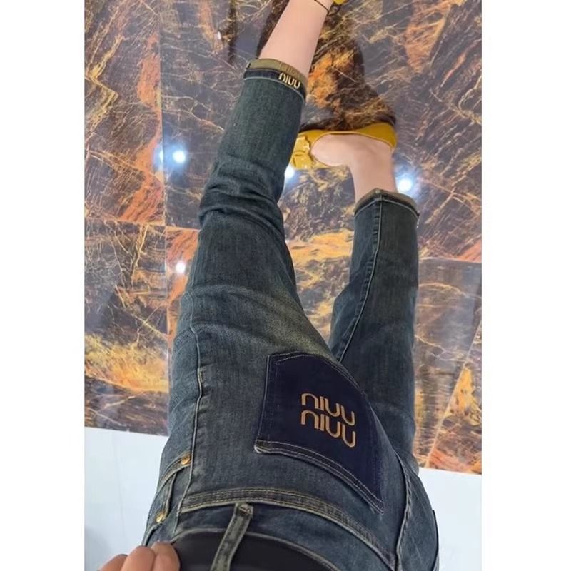 大碼復古直筒牛仔褲女2023年秋冬新款高腰彈力修身顯瘦九分煙管褲