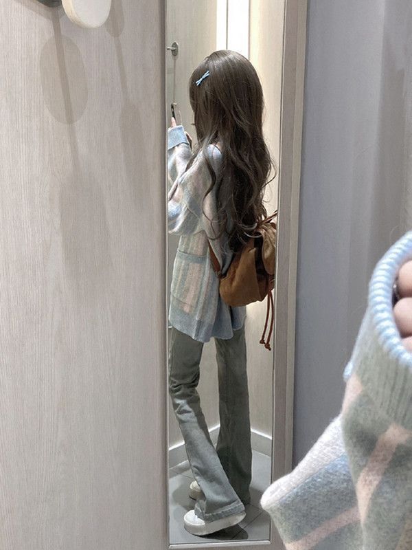 辣妹水洗復古微喇牛仔褲女2023新款秋季做舊高腰顯瘦修身馬蹄褲子