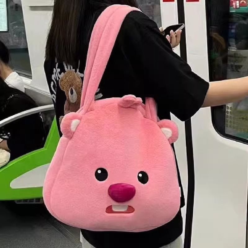小海狸毛包包2023新款包包女粉色可愛毛絨包大容量手提單肩毛毛包