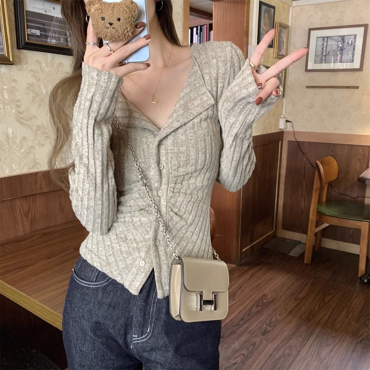 慵懶風純色翻領長袖針織女秋冬簡約氣質休閒打底衫修身美拉德毛衣