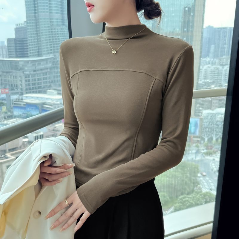 半高領打底衫女秋冬氣質新款內搭修身長袖T恤洋氣短款百搭上衣潮
