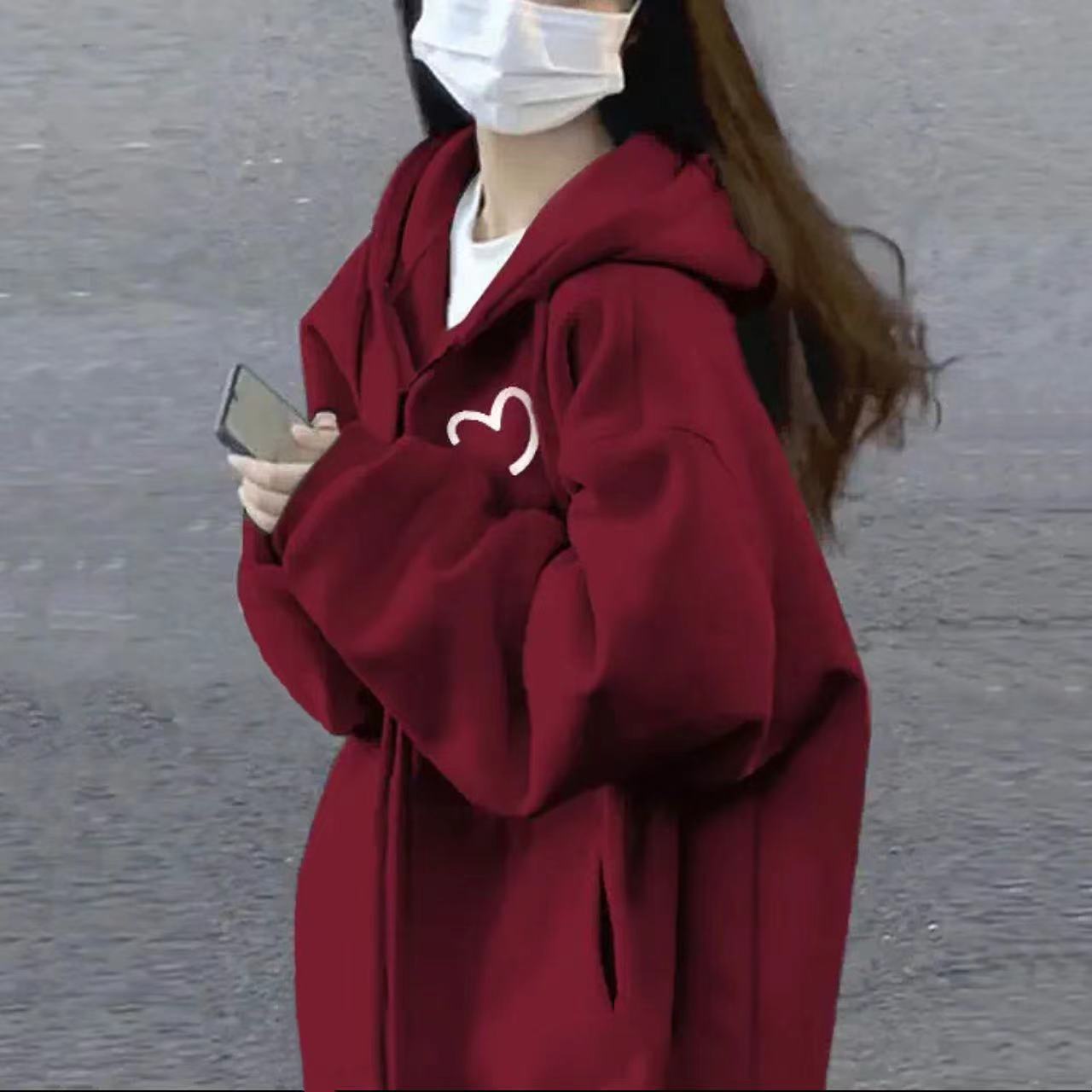 個性街頭vibe風印花連帽衛衣冬季加絨加厚oversize慵懶風入秋外套