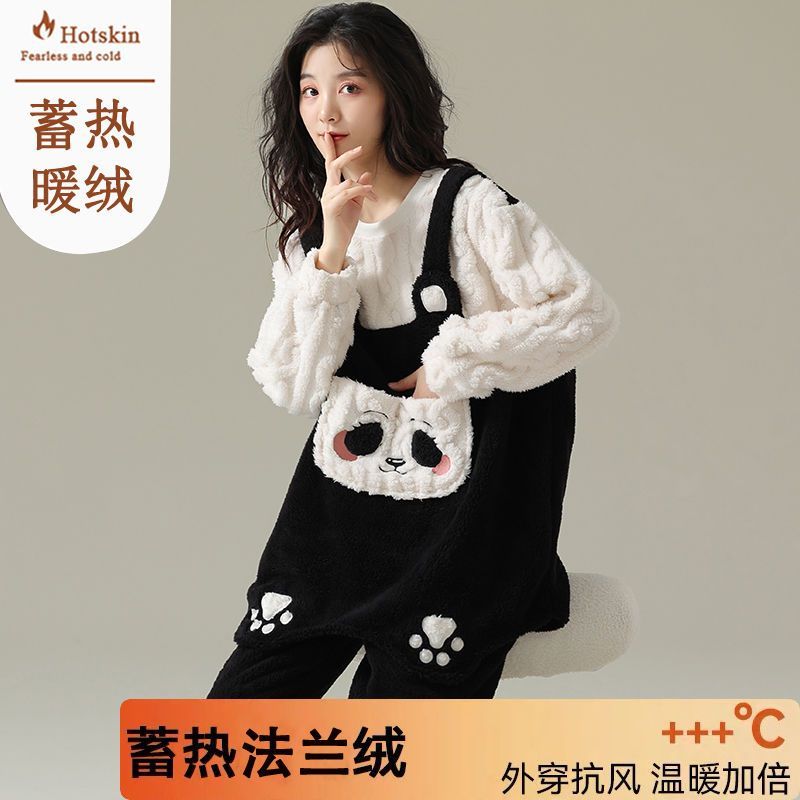 法蘭絨睡衣可愛女士寬鬆秋冬珊瑚絨加厚保暖套裝冬天家居服可外穿