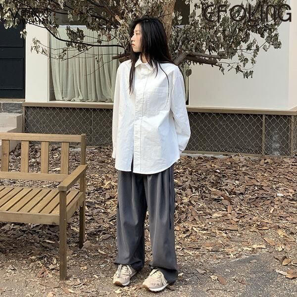 格瑞吉奧襯衫上衣女秋冬寬鬆設計感小眾簡約時尚外穿白色長袖襯衣