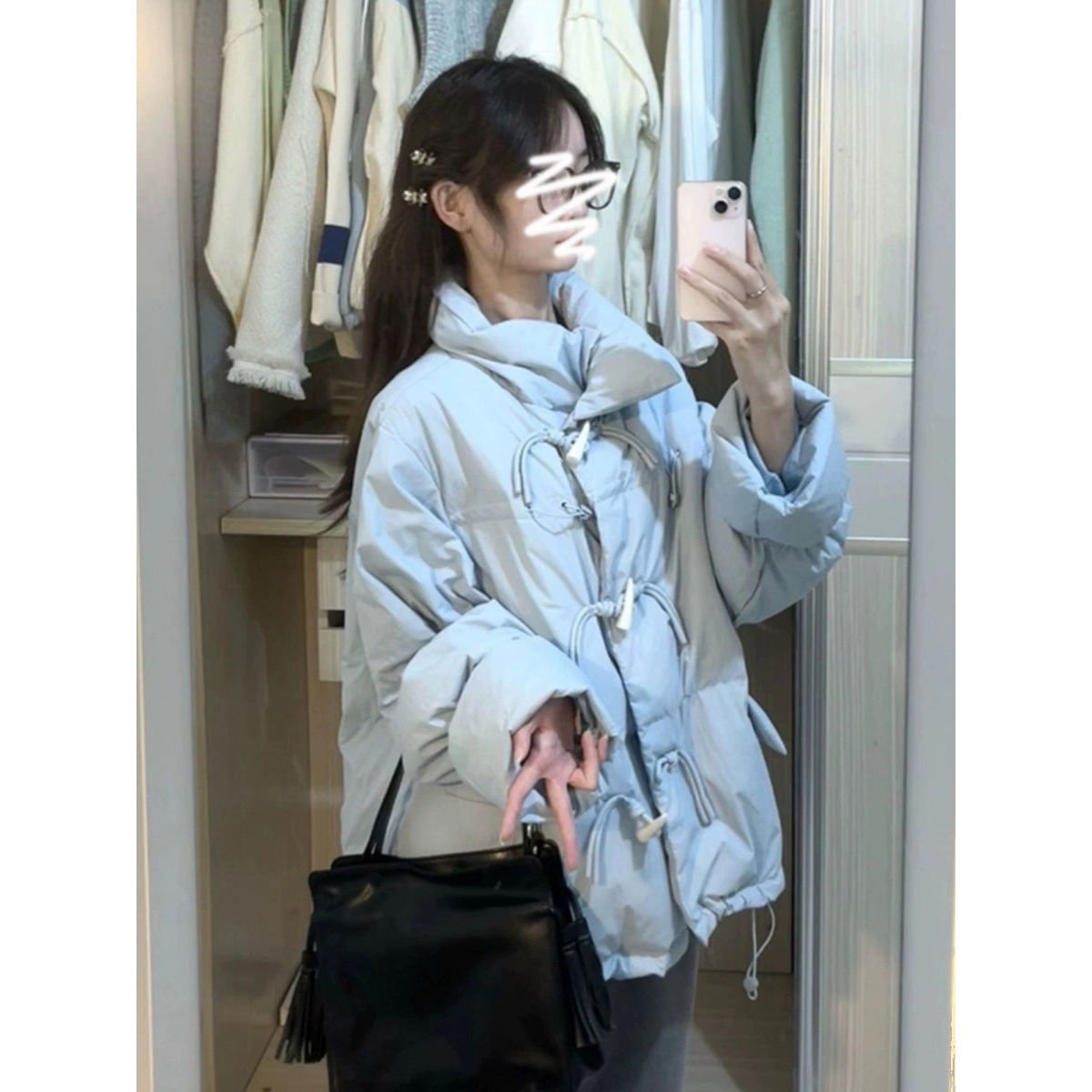 韓系溫柔風牛角扣棉服外套女冬季2023新款ins小眾寬鬆立領麵包服