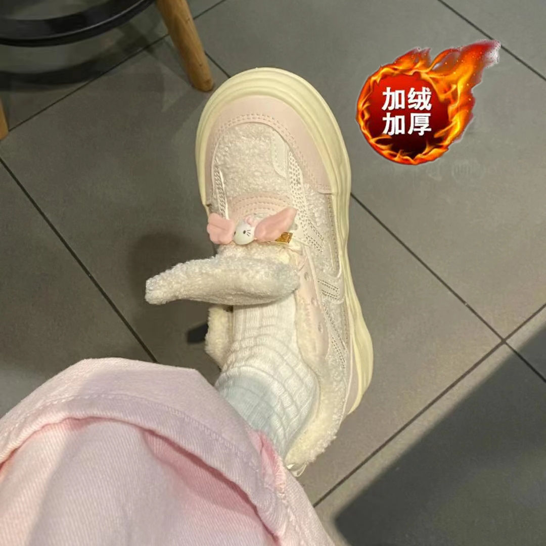 加絨加厚棉鞋女秋冬款小眾ins潮百搭可愛小白鞋子女學生休閒板鞋