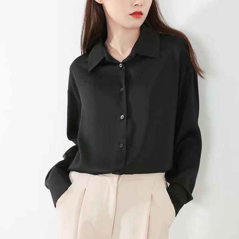 CONGRAZIO2023秋冬季黑色襯衫女新款純色設計感長袖上衣內搭上衣