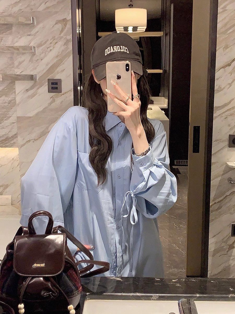 學院風甜美寬鬆襯衫女2023秋季新款韓系減齡長袖襯衣顯瘦別致上衣
