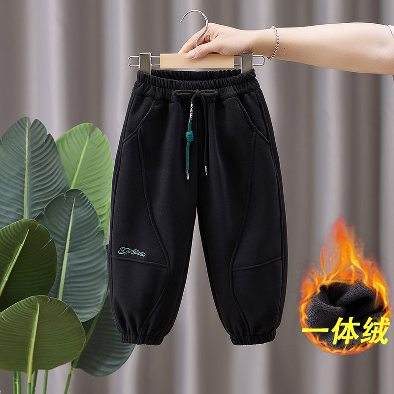 Boys' pants autumn and winter children's fleece pants  new warm pants winter wear thickened one-piece fleece pants winter sweatpants
