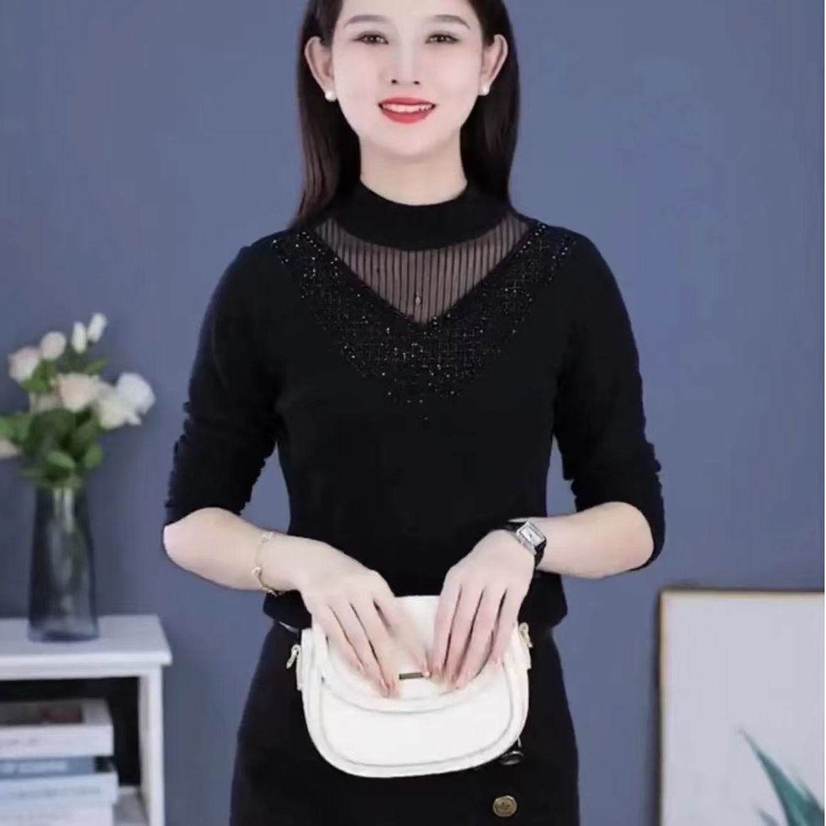 半高領加絨打底衫女2023新款秋冬洋氣時尚保暖小衫內搭加厚上衣女