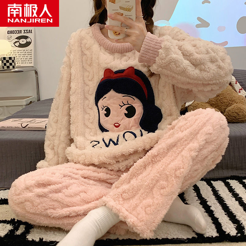 睡衣女秋冬季珊瑚绒加厚加绒年新款卡通冬天家居服套装