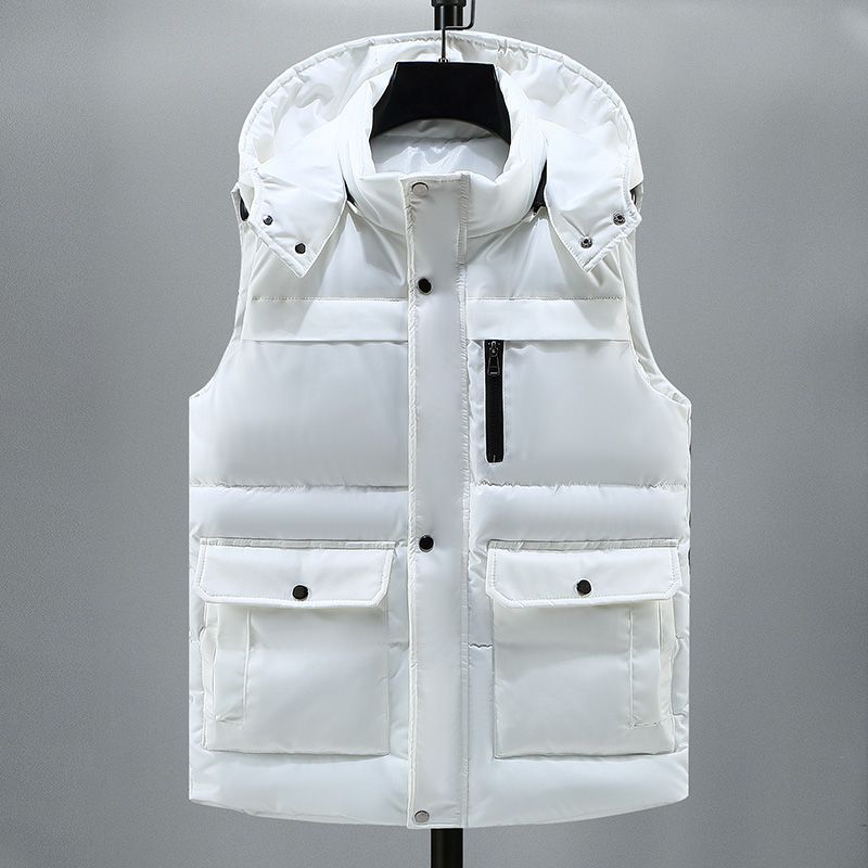 Down Cotton Vest Men's Autumn and Winter New Warm Coat Thickened Cotton Coat Wearing Multi Pocket Work Vest_voghion.com
