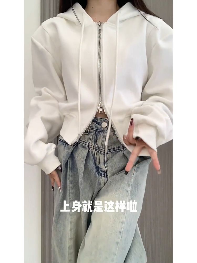 美式懷舊藍高腰闊腿褲牛仔褲女秋季ins新款高腰修身拖地長褲子潮