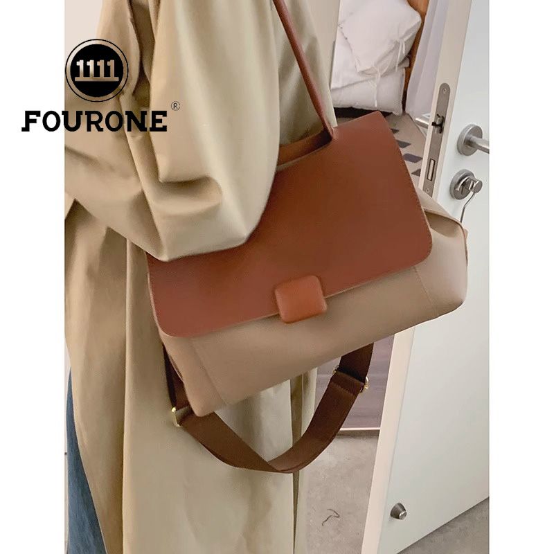 Retro Contrast Color Postman Bag Women's New Trendy Korean Portable Briefcase Large Capacity Crossbody Bag