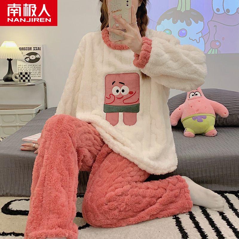 睡衣女秋冬季珊瑚绒加厚加绒年新款卡通冬天家居服套装